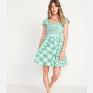 Old Navy Gingham Flutter-Sleeve Smocked Seersucker Mini Dress